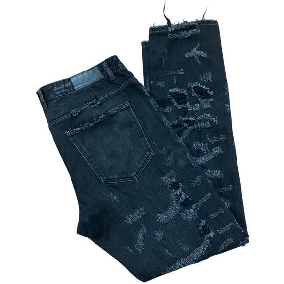 VTG Embellish Mens Jeans Black Distressed 38x33 Raw Hem Y2K Skater Streetwear - Picture 12 of 12